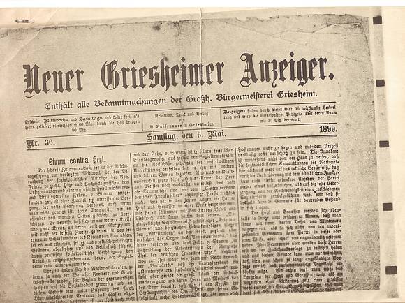 Anzeige Cementwaren im Griesheimer Anzeiger (1899)