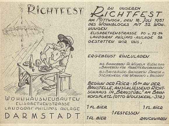 Einladungskarte zum Richtfest (1951)