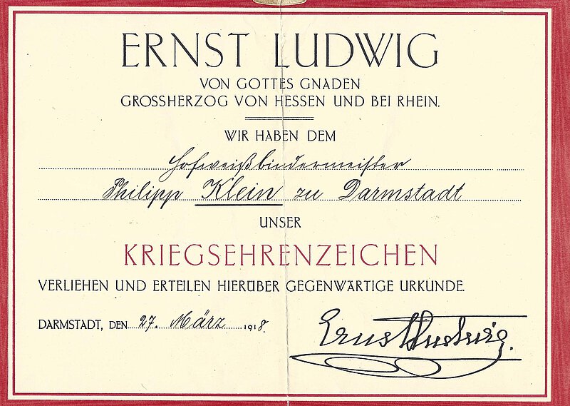 Kriegsehrenzeichen für Philipp Klein