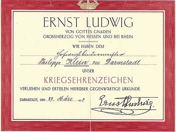 Kriegsehrenzeichen für Philipp Klein