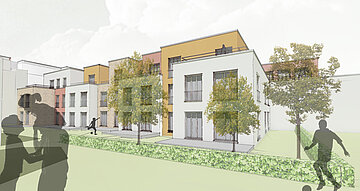 Vorläufiger Gestaltungsentwurf für das Wohnprojekt "Kleinsche Höfe". Es wird voraussichtlich 2017 realisiert. Quelle: planquadrat.
