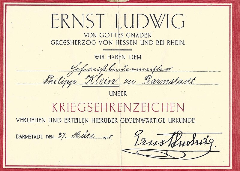 Kriegsehrenzeichen für Philipp Klein